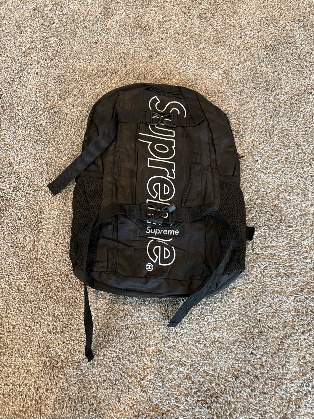 Supreme Black Backpack with Vertical White Logo